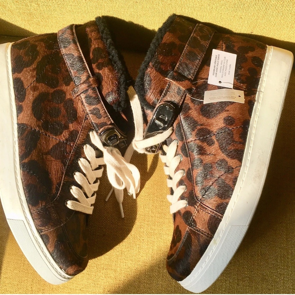 Coach Brown black Leopard Print,ltd edition hightop sneakers (calf,sheep fur)8 - Picture 3 of 12
